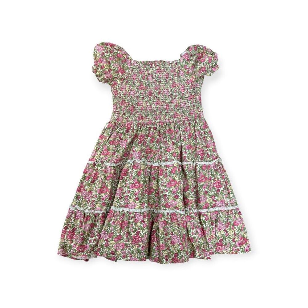 Polo Ralph Lauren Toddler Girls Floral Smocked Short Sleeve Dress size 7 fits sm